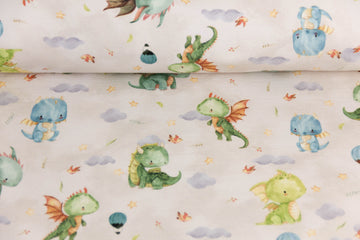 French Terry mit Drachen, beige, 0,5 m